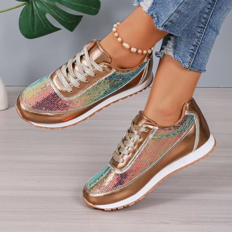 Damen Sneaker mit schimmerndem Obermaterial und rutschfester Sohle