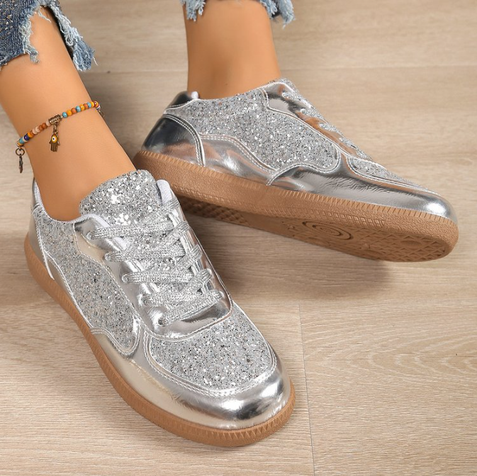 Damen Sneaker mit schimmerndem Obermaterial und rutschfester Sohle