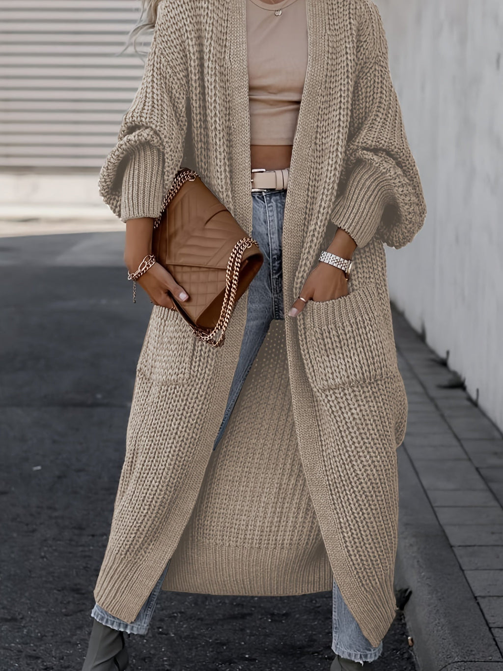 Damen Woll-Strickcardigan mit Taschen