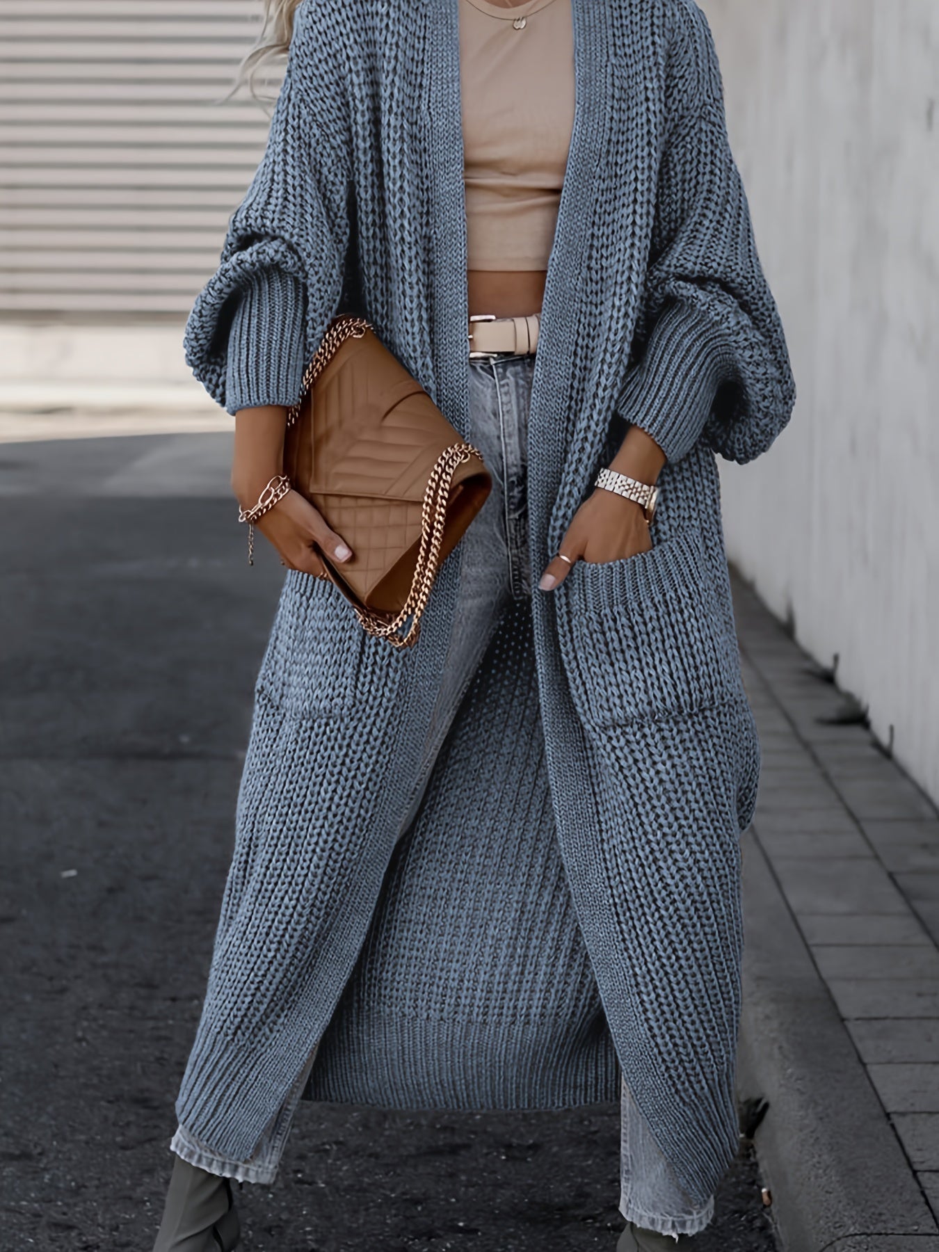 Damen Woll-Strickcardigan mit Taschen