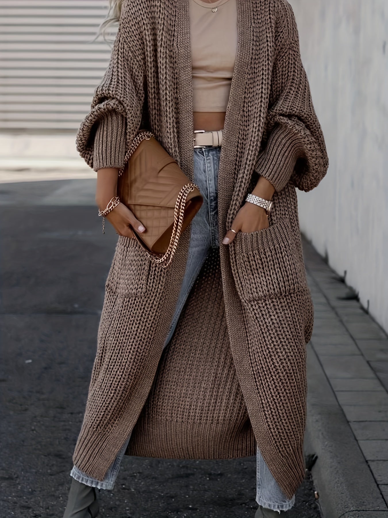 Damen Woll-Strickcardigan mit Taschen