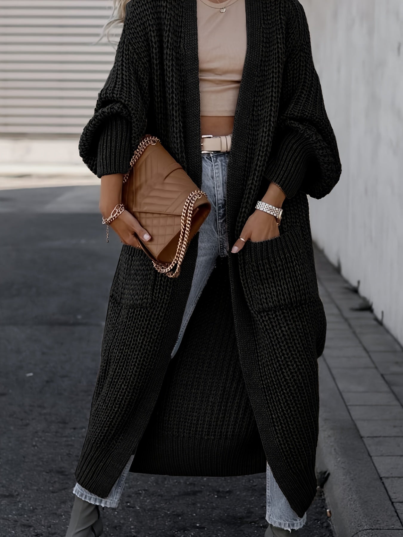 Damen Woll-Strickcardigan mit Taschen