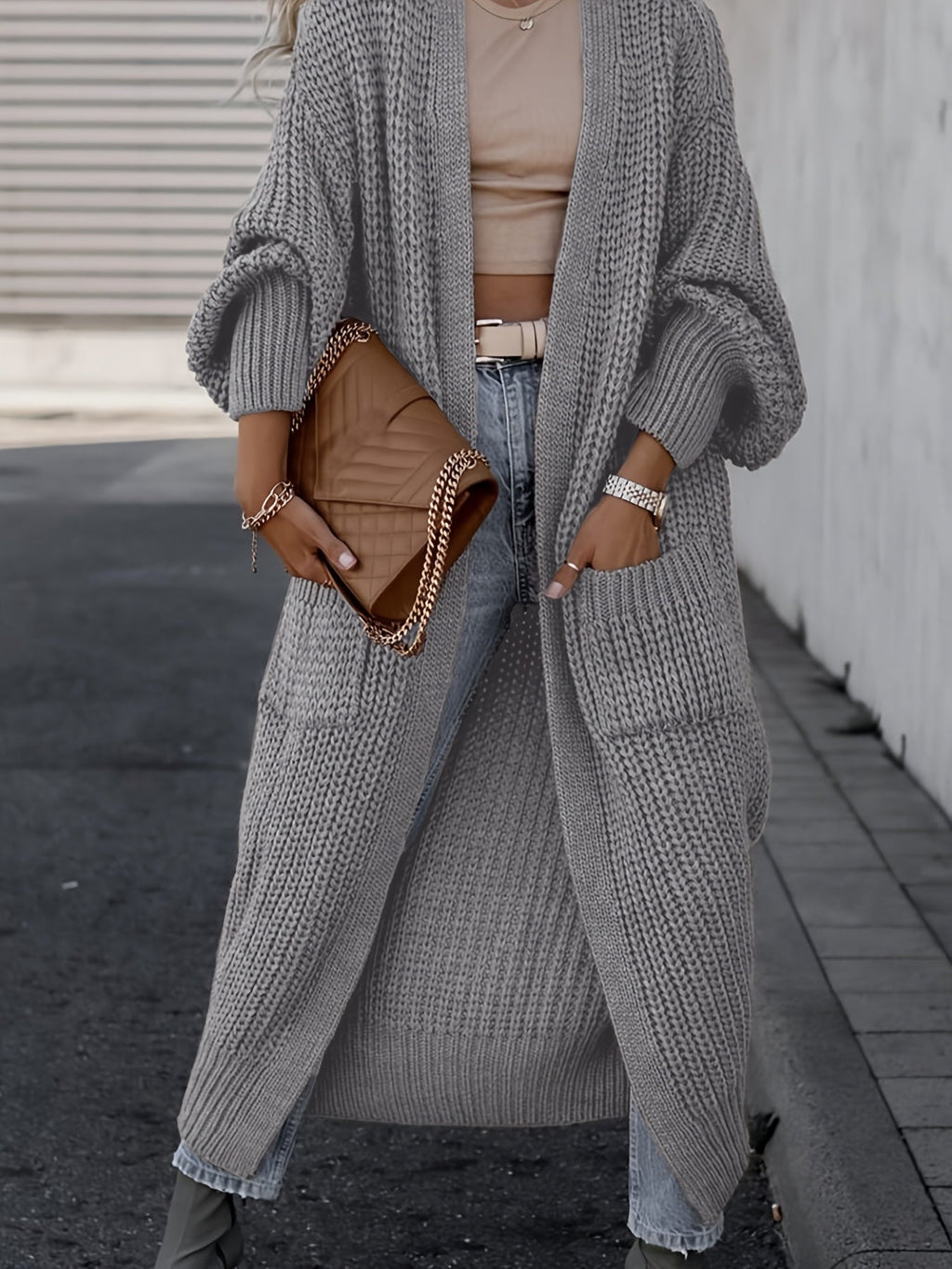 Damen Woll-Strickcardigan mit Taschen