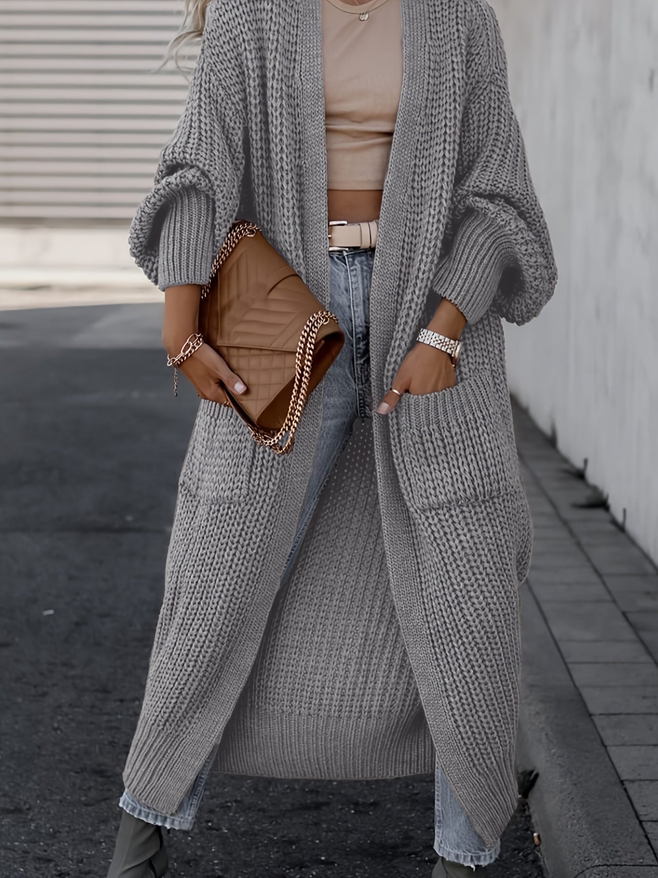 Damen Woll-Strickcardigan mit Taschen