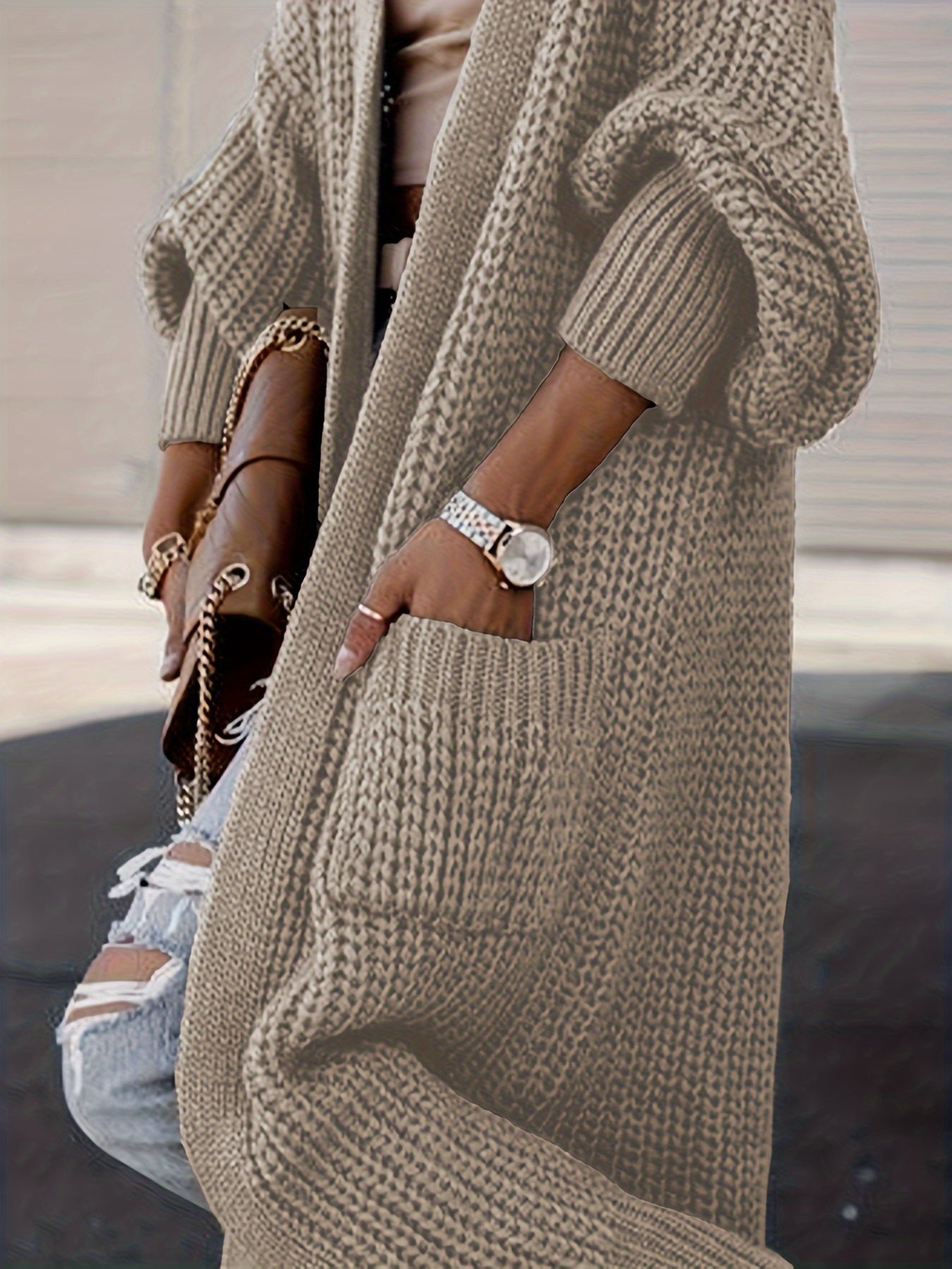 Damen Woll-Strickcardigan mit Taschen