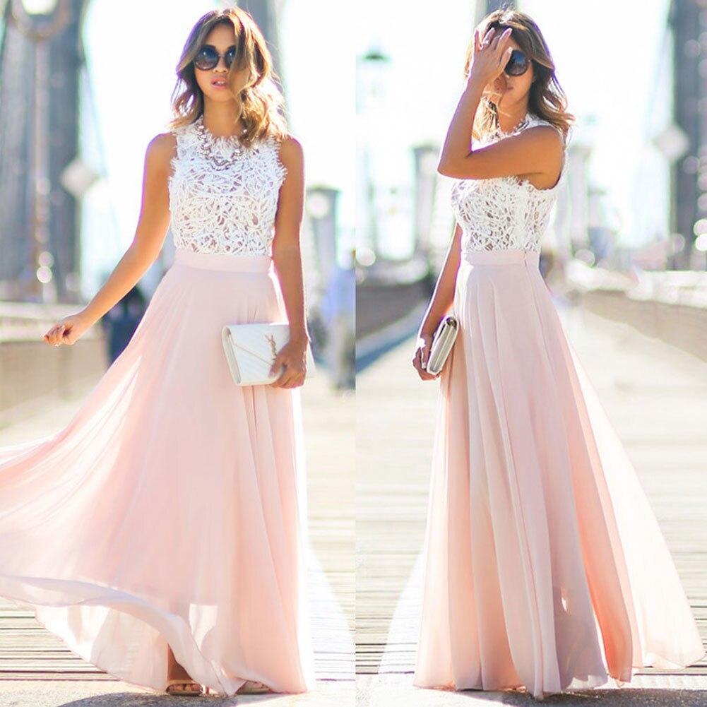Maxikleid: Ärmelloses A-Linien-Spitzenkleid, elegant und fließend