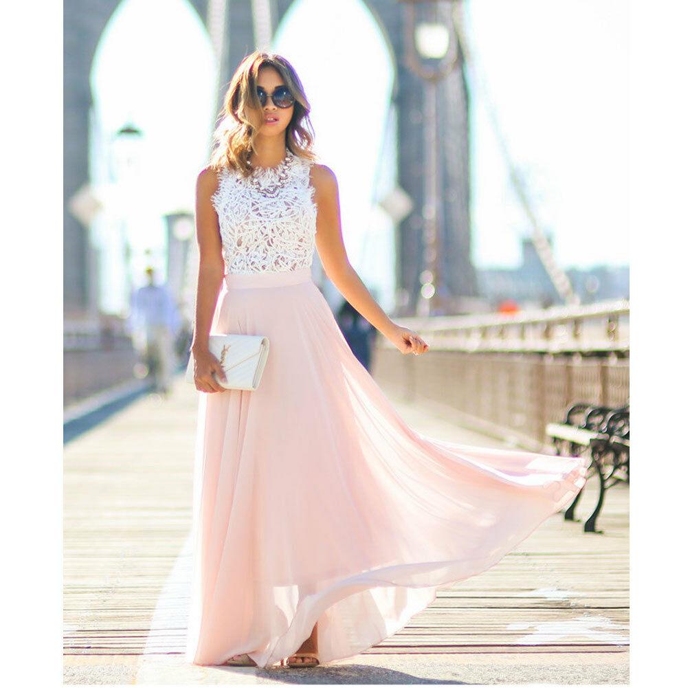 Maxikleid: Ärmelloses A-Linien-Spitzenkleid, elegant und fließend