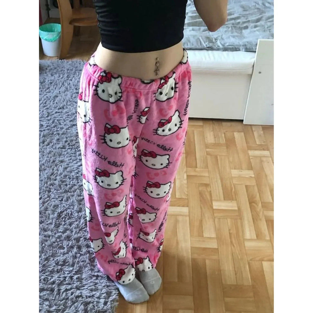 Kuschelige Katzenmuster Fleece-Hose