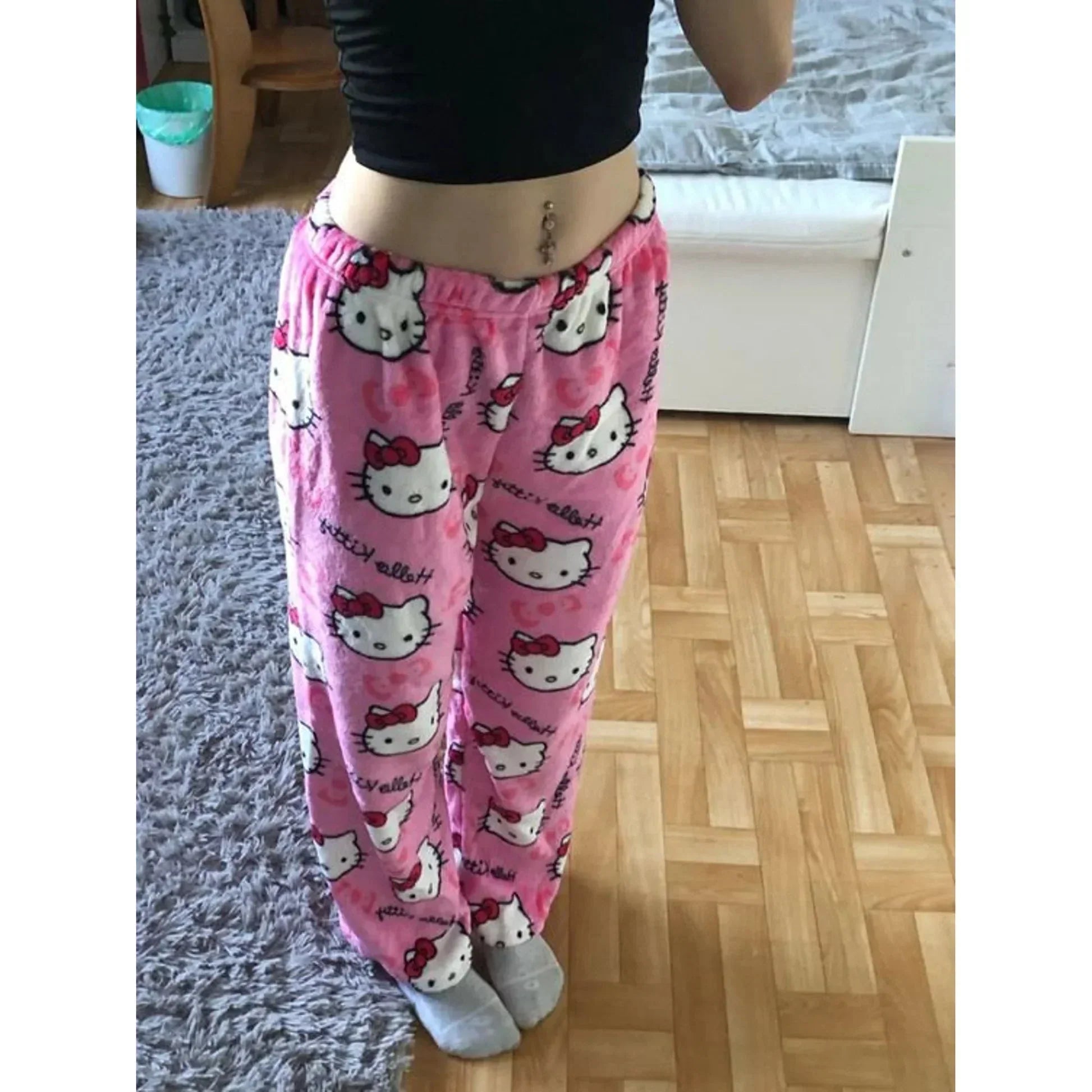 Kuschelige Katzenmuster Fleece-Hose