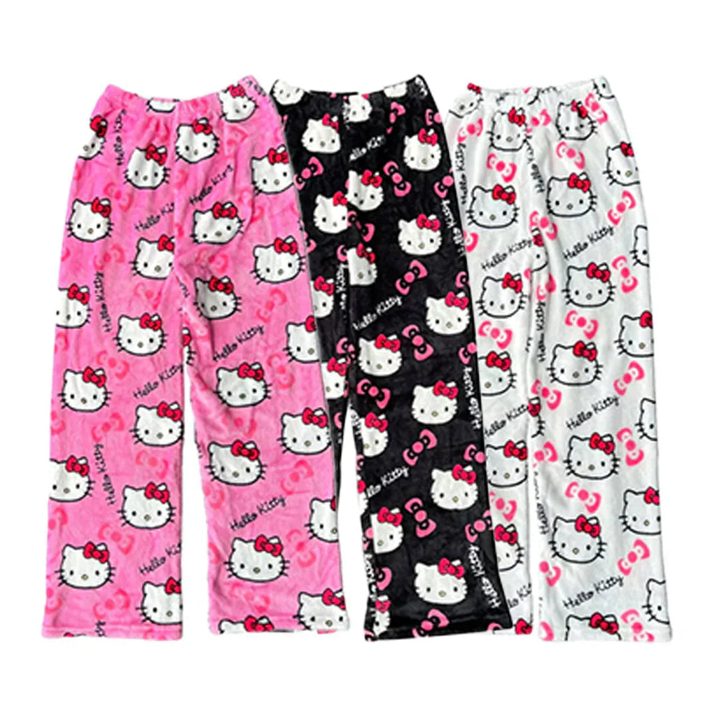 Kuschelige Katzenmuster Fleece-Hose