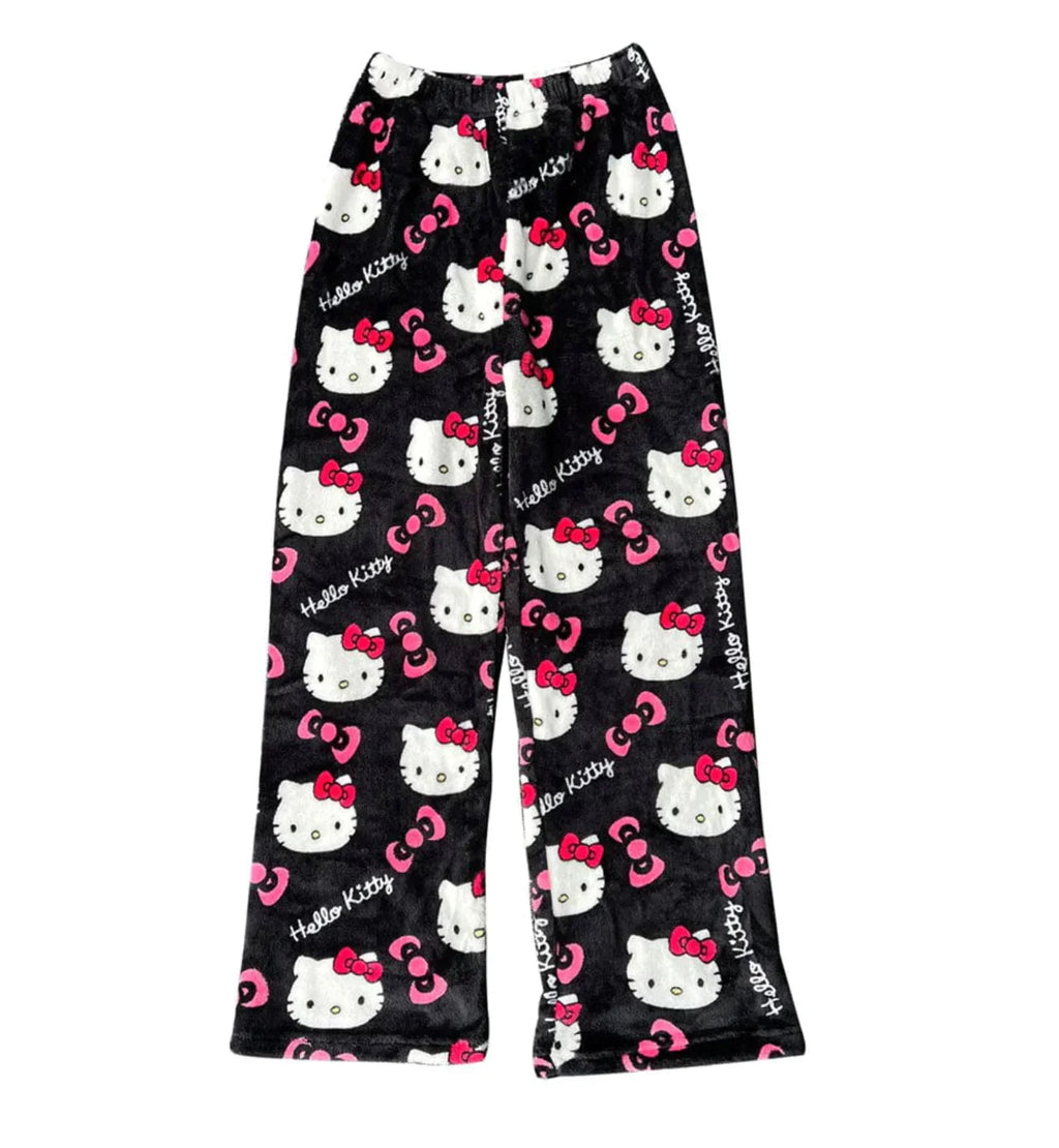 Kuschelige Katzenmuster Fleece-Hose