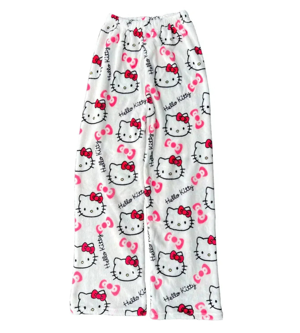 Kuschelige Katzenmuster Fleece-Hose