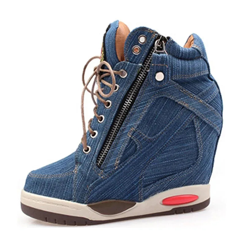 WW Denim-Keil-Sneaker mit Reißverschluss