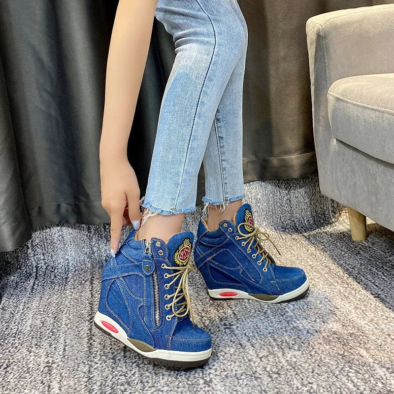 WW Denim-Keil-Sneaker mit Reißverschluss