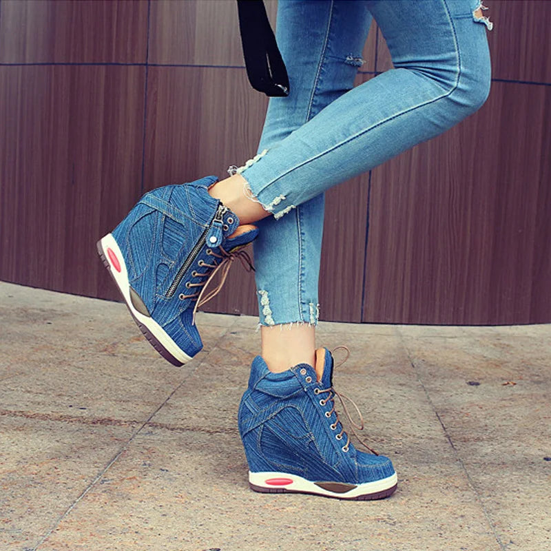WW Denim-Keil-Sneaker mit Reißverschluss