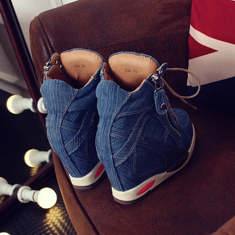WW Denim-Keil-Sneaker mit Reißverschluss