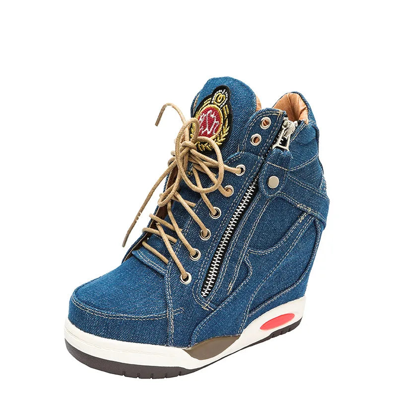 WW Denim-Keil-Sneaker mit Reißverschluss