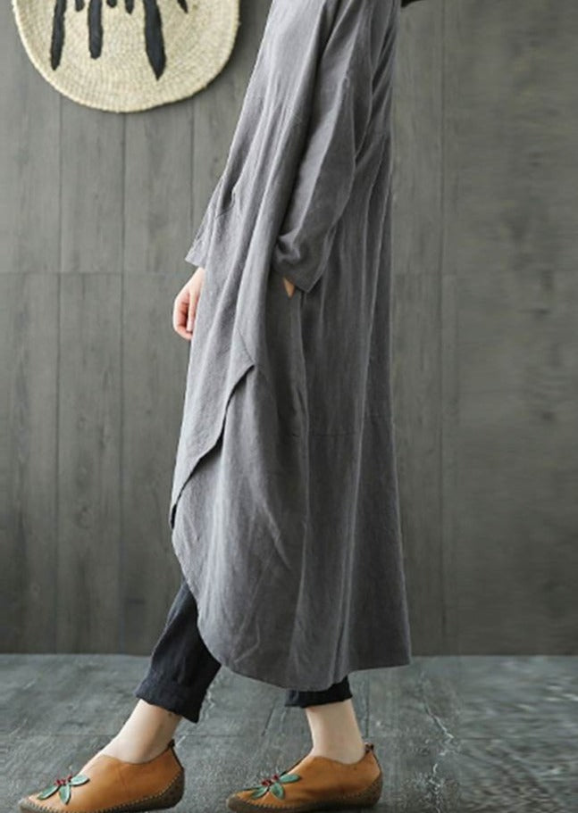 Langärmeliges Baumwoll-Midi-Kleid, unregelmäßiger Schnitt