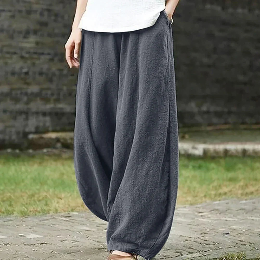 Baumwoll-Leinen Hose mit weitem Bein