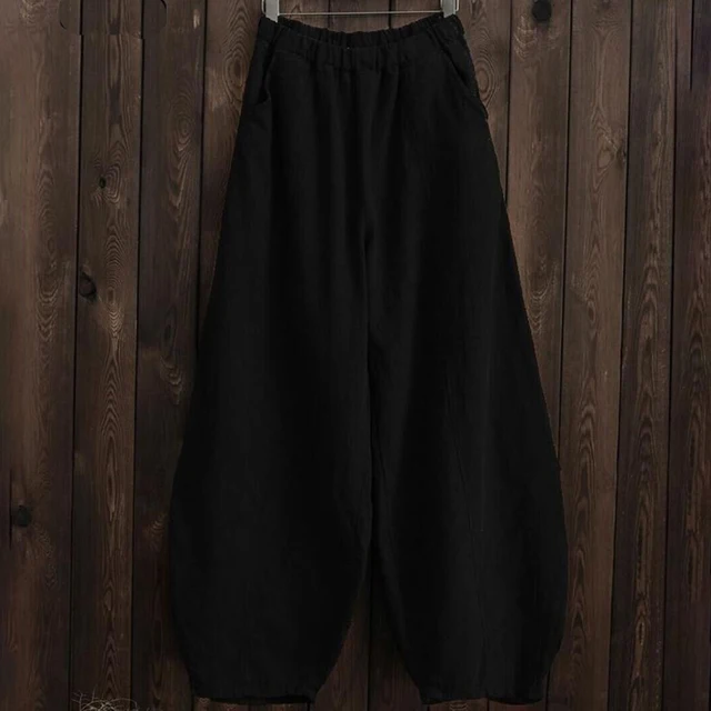 Baumwoll-Leinen Hose mit weitem Bein