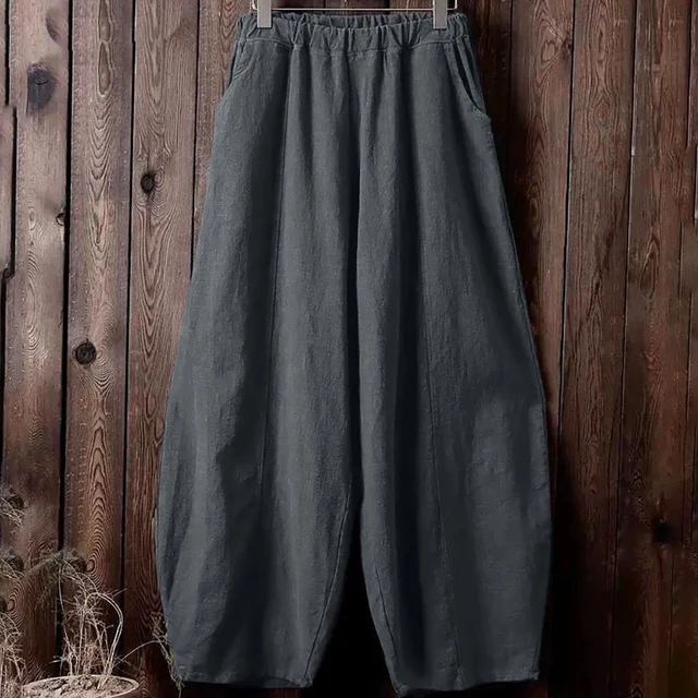 Baumwoll-Leinen Hose mit weitem Bein