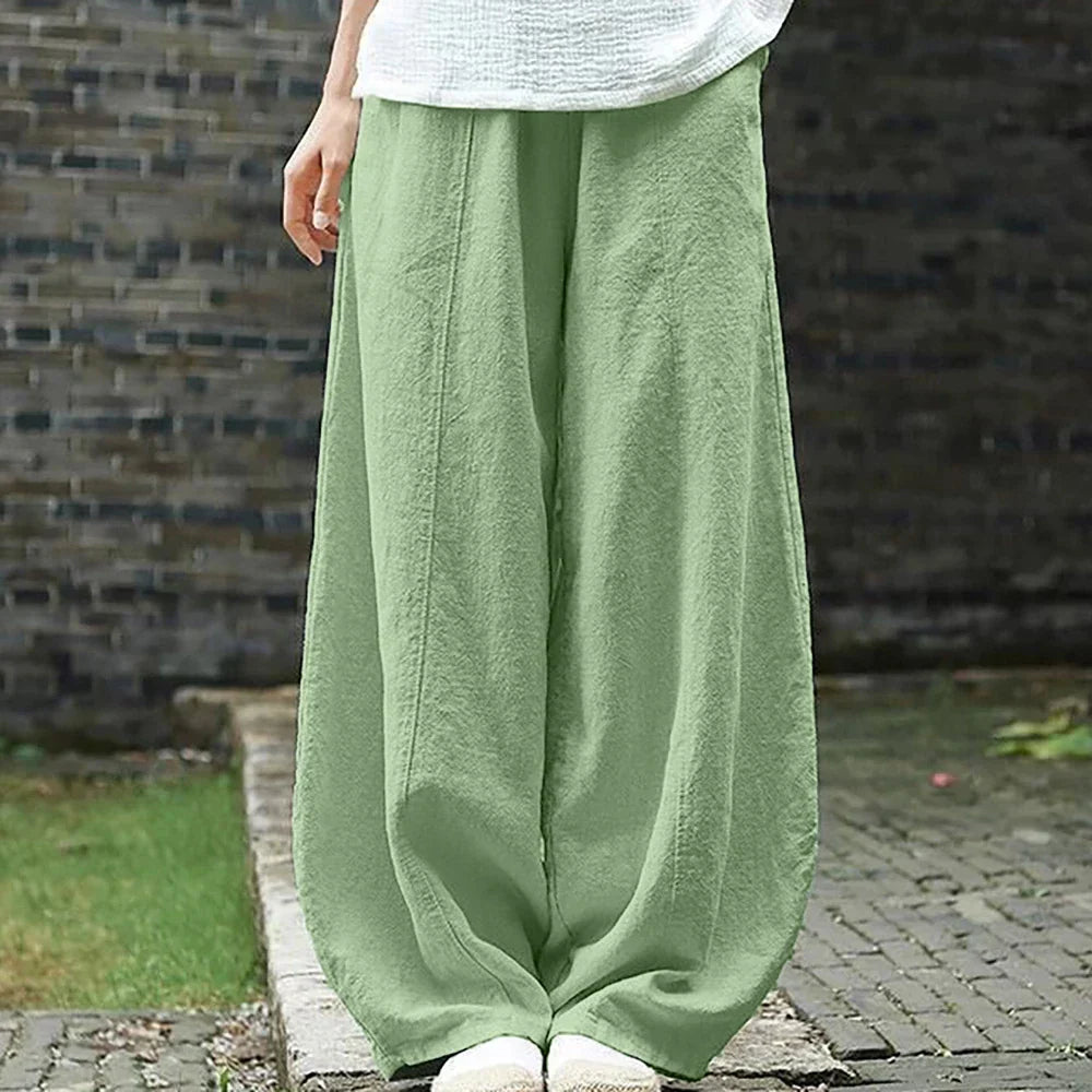 Baumwoll-Leinen Hose mit weitem Bein