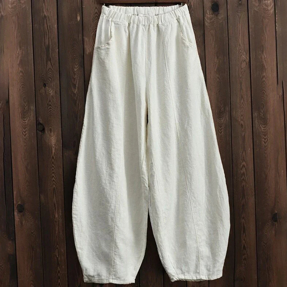 Baumwoll-Leinen Hose mit weitem Bein