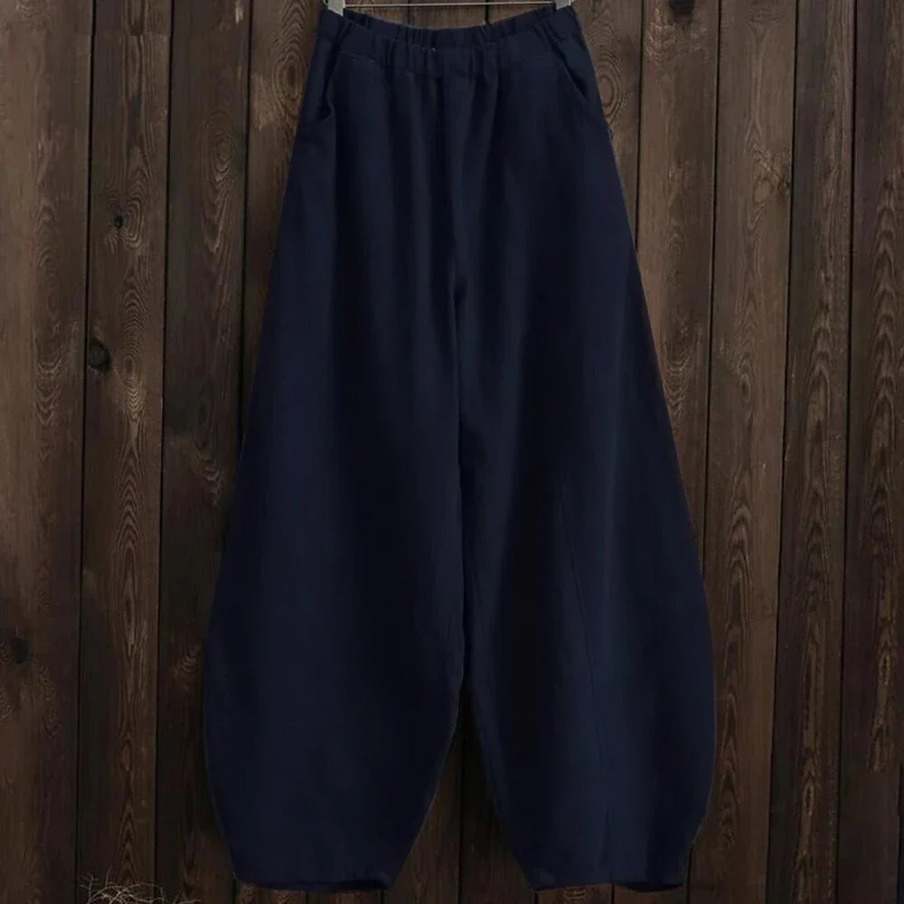 Baumwoll-Leinen Hose mit weitem Bein