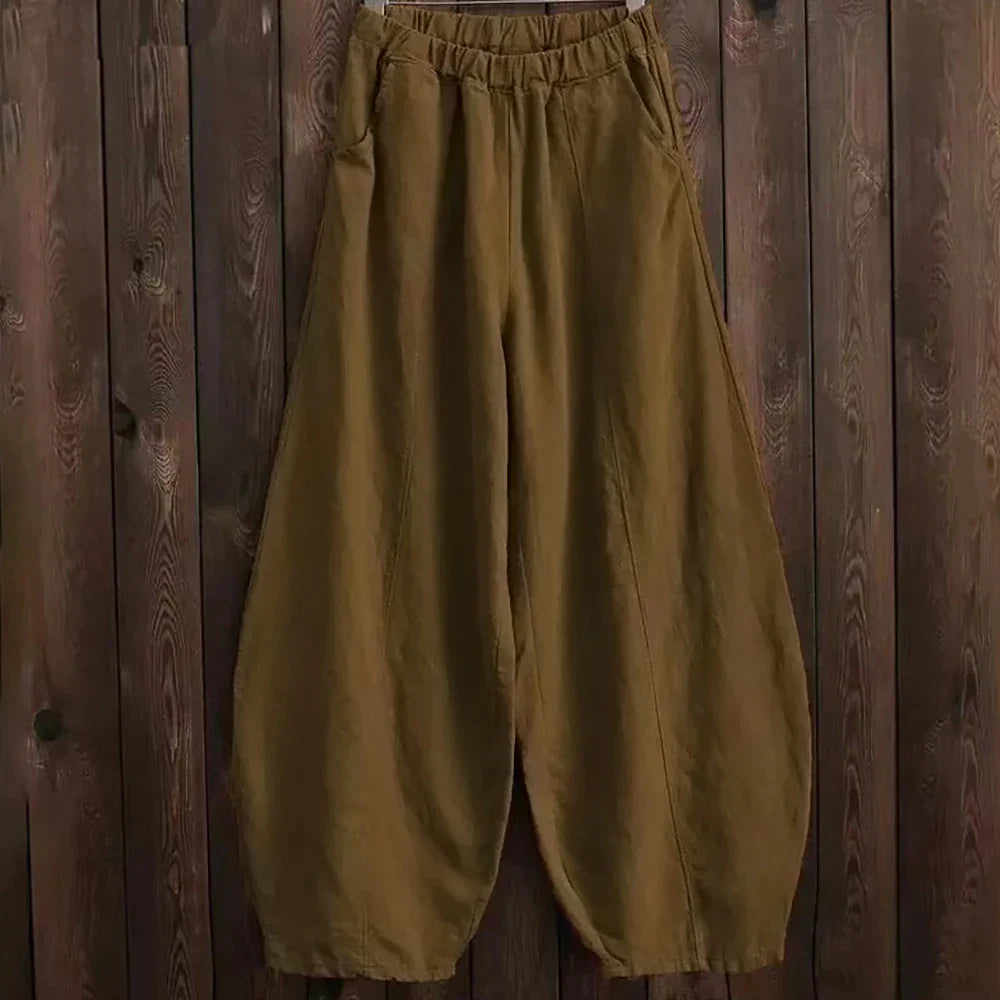 Baumwoll-Leinen Hose mit weitem Bein