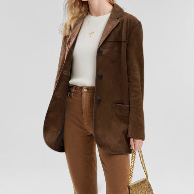 Damen Blazer: Elegantes Wildlederimitat, Schmal geschnitten