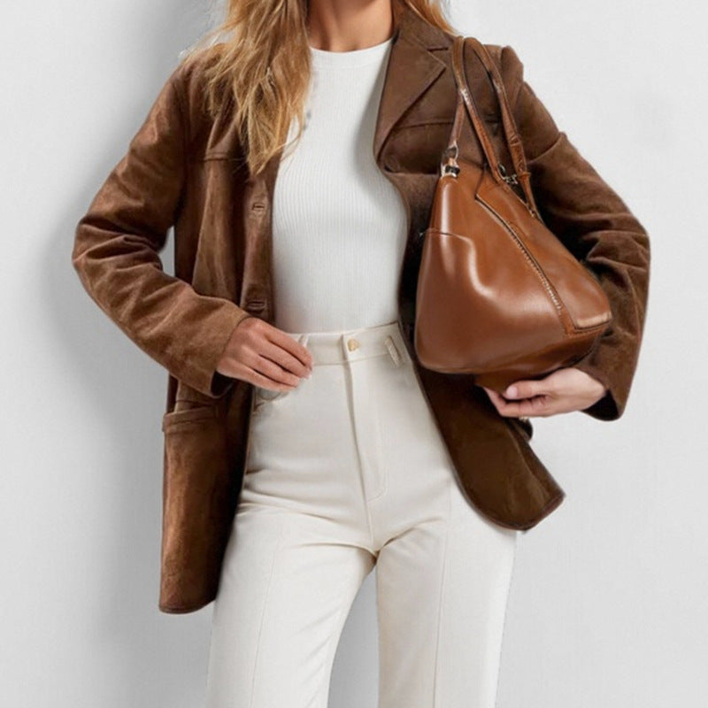 Damen Blazer: Elegantes Wildlederimitat, Schmal geschnitten