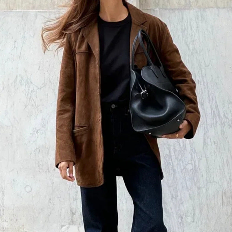 Damen Blazer: Elegantes Wildlederimitat, Schmal geschnitten