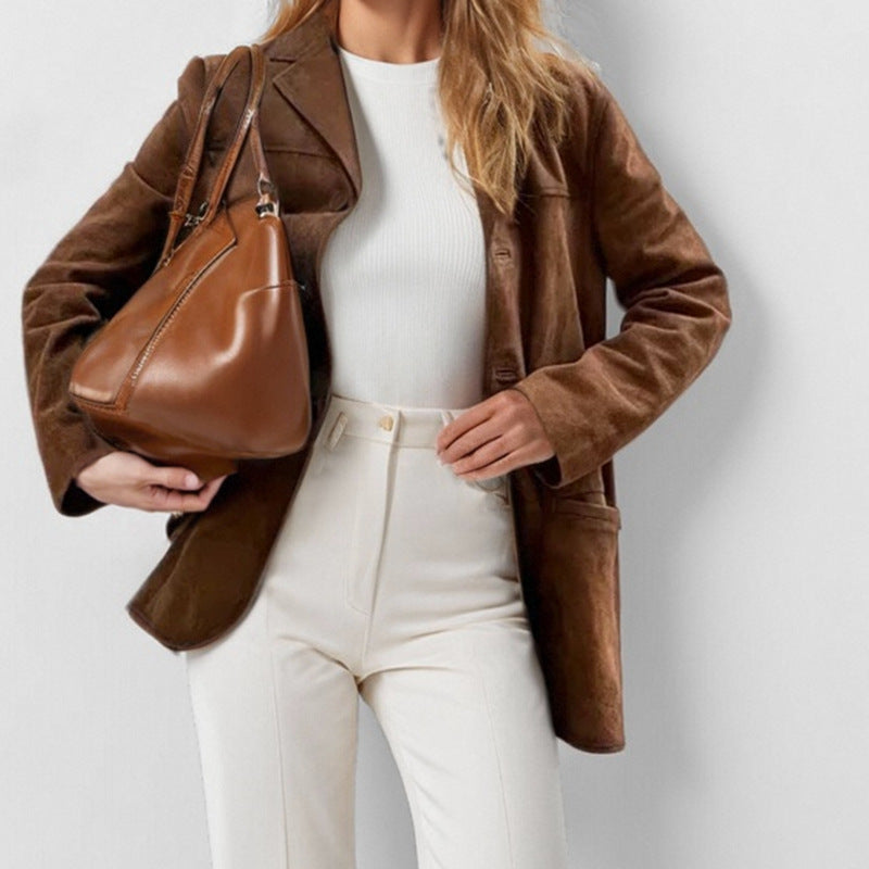 Damen Blazer: Elegantes Wildlederimitat, Schmal geschnitten