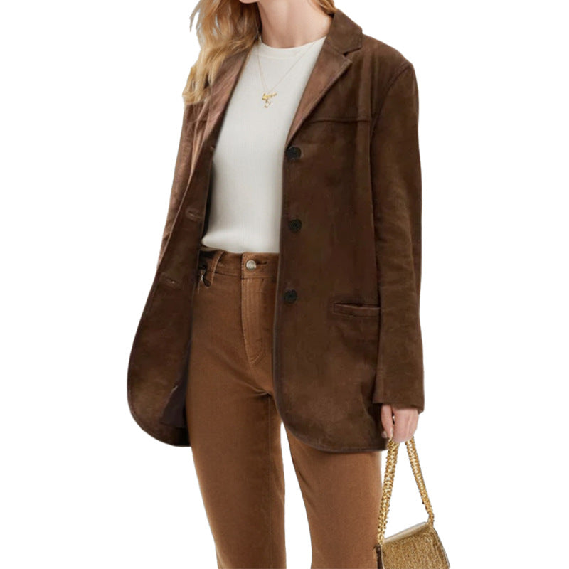 Damen Blazer: Elegantes Wildlederimitat, Schmal geschnitten