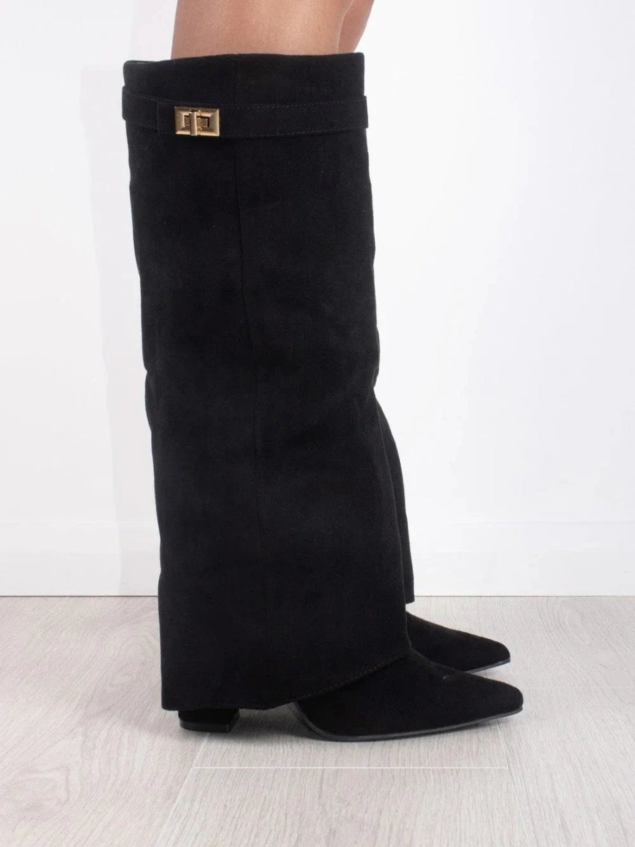 Elegante Damen-Suede-Stiefel mit Goldakzenten