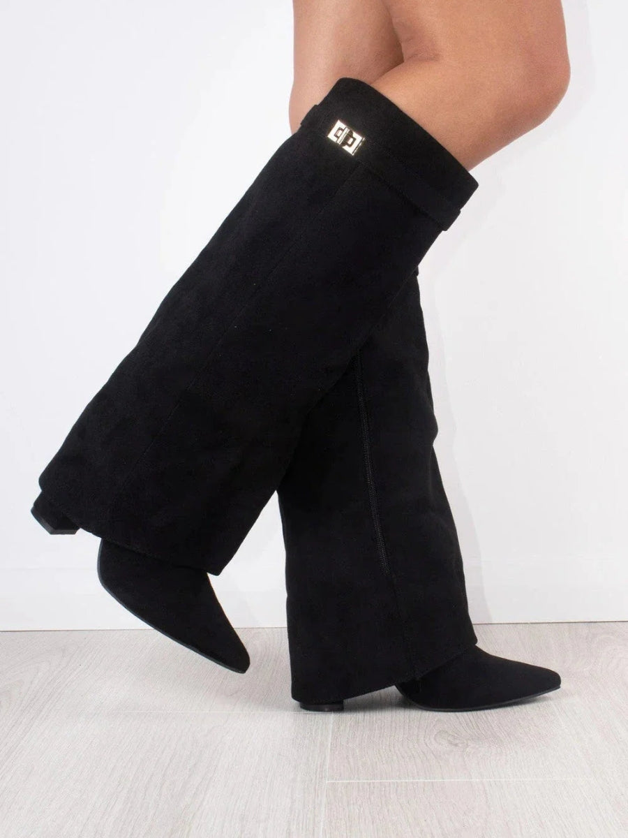 Elegante Damen-Suede-Stiefel mit Goldakzenten