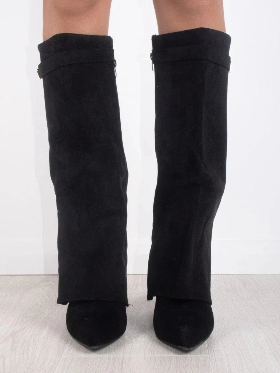 Elegante Damen-Suede-Stiefel mit Goldakzenten