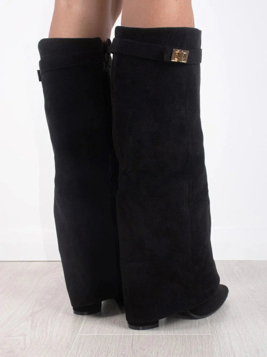Elegante Damen-Suede-Stiefel mit Goldakzenten
