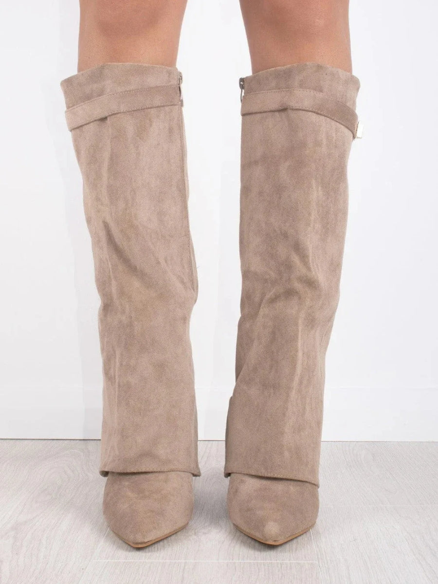 Elegante Damen-Suede-Stiefel mit Goldakzenten