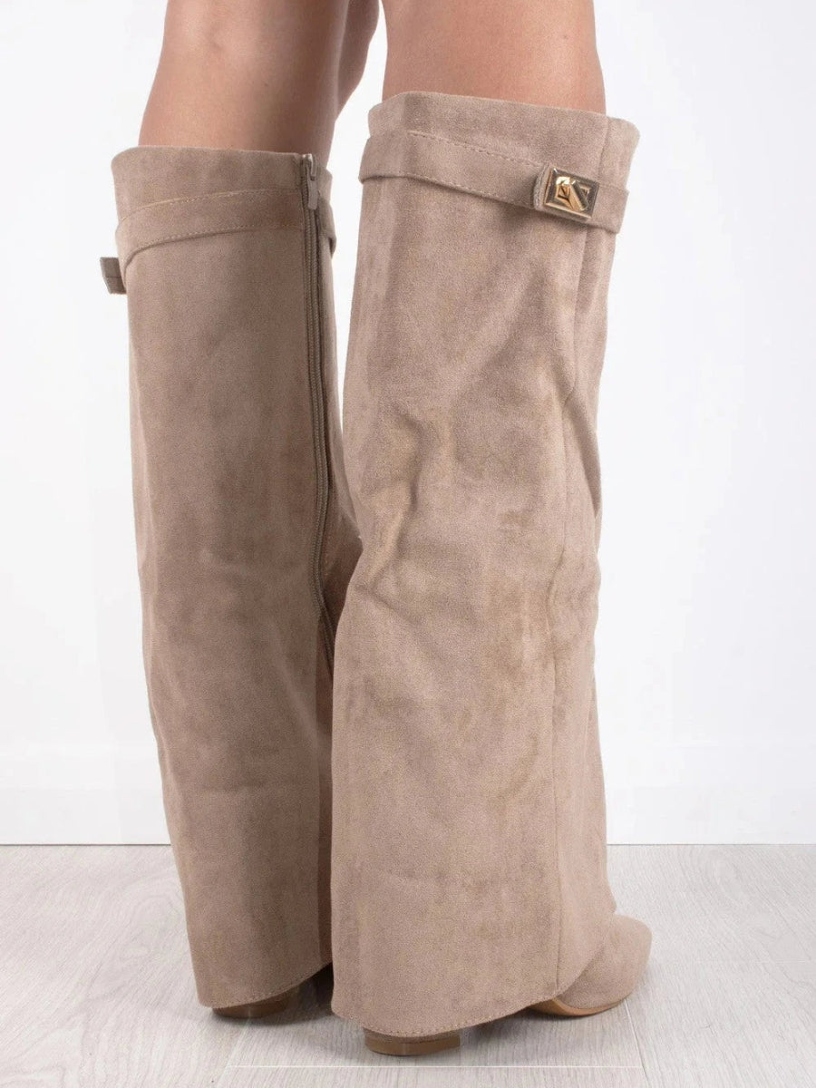 Elegante Damen-Suede-Stiefel mit Goldakzenten