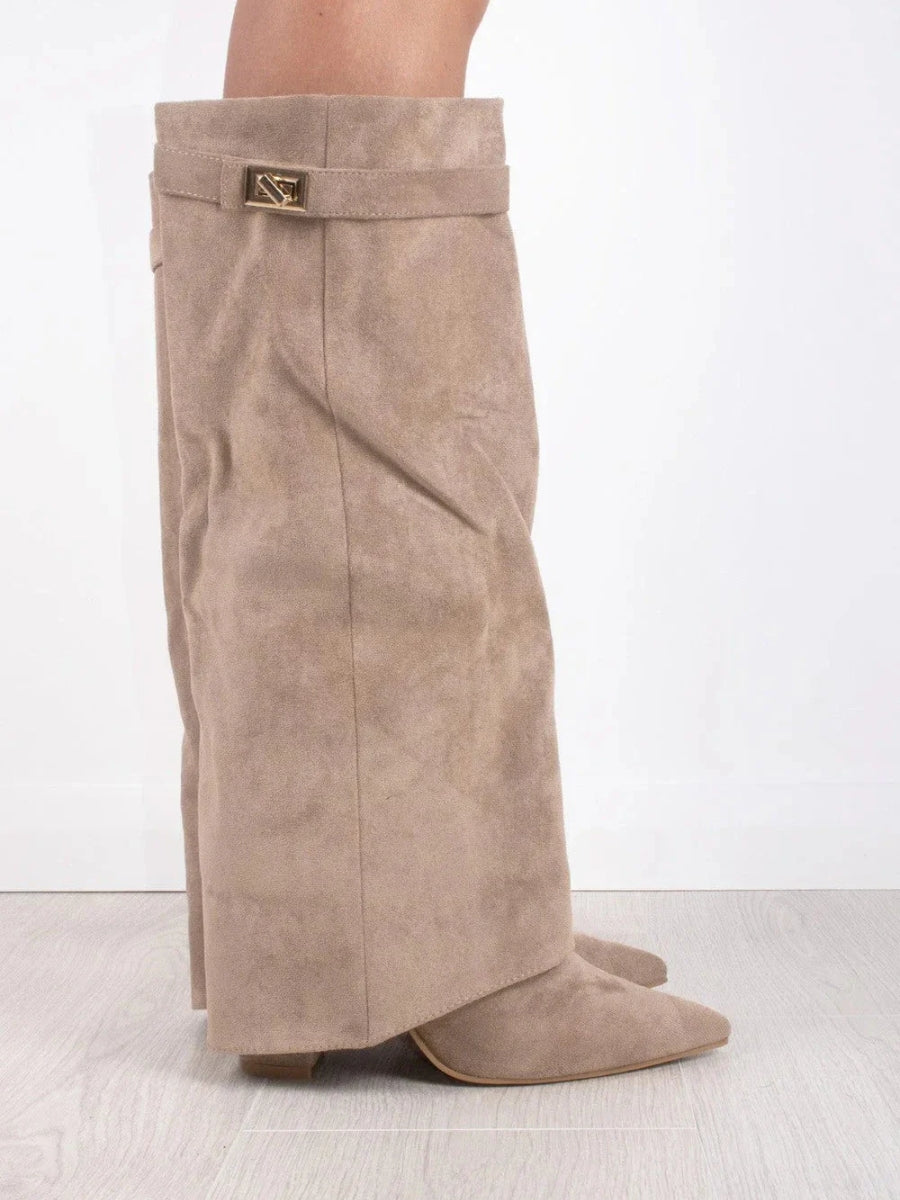 Elegante Damen-Suede-Stiefel mit Goldakzenten