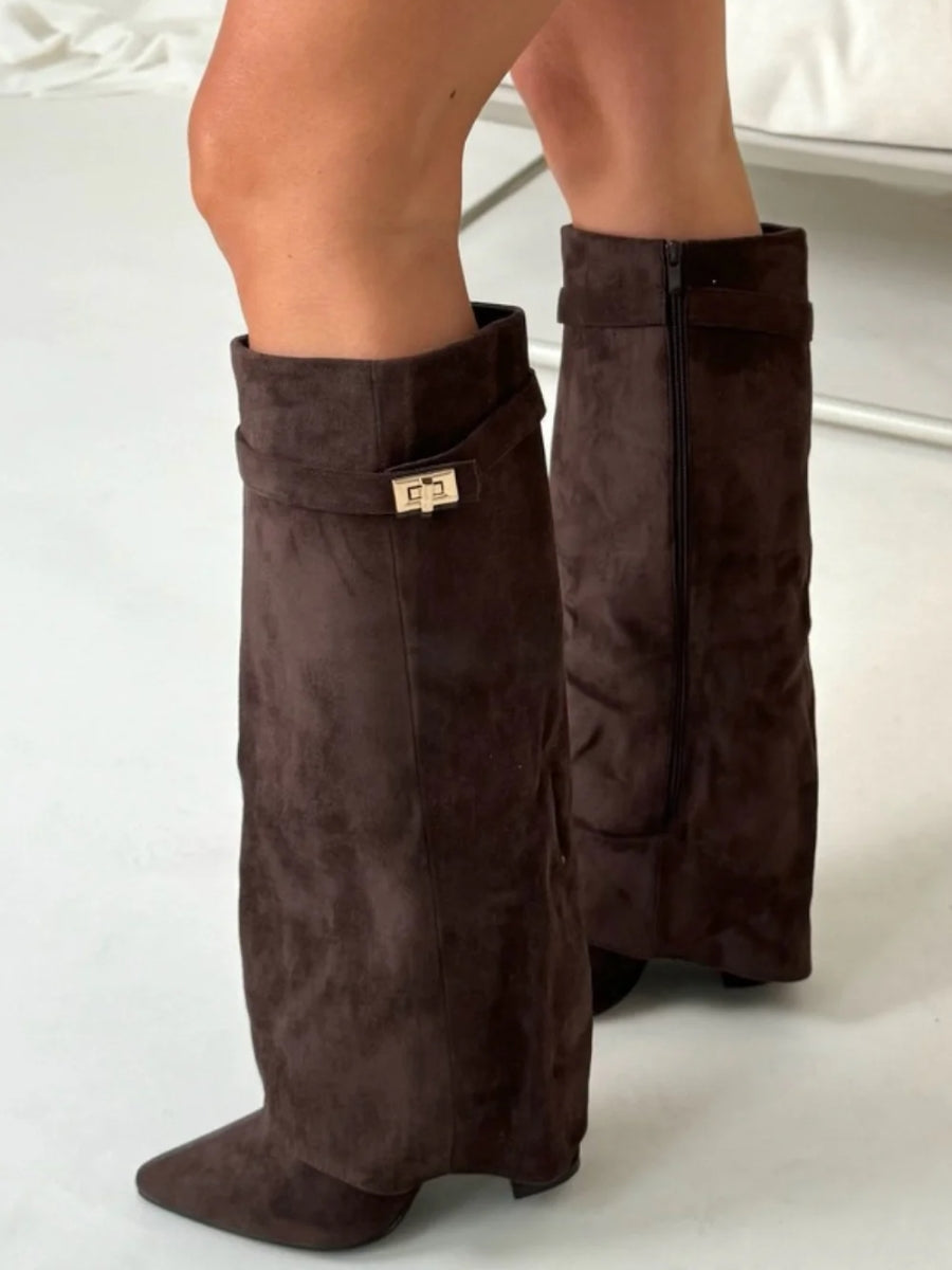 Elegante Damen-Suede-Stiefel mit Goldakzenten