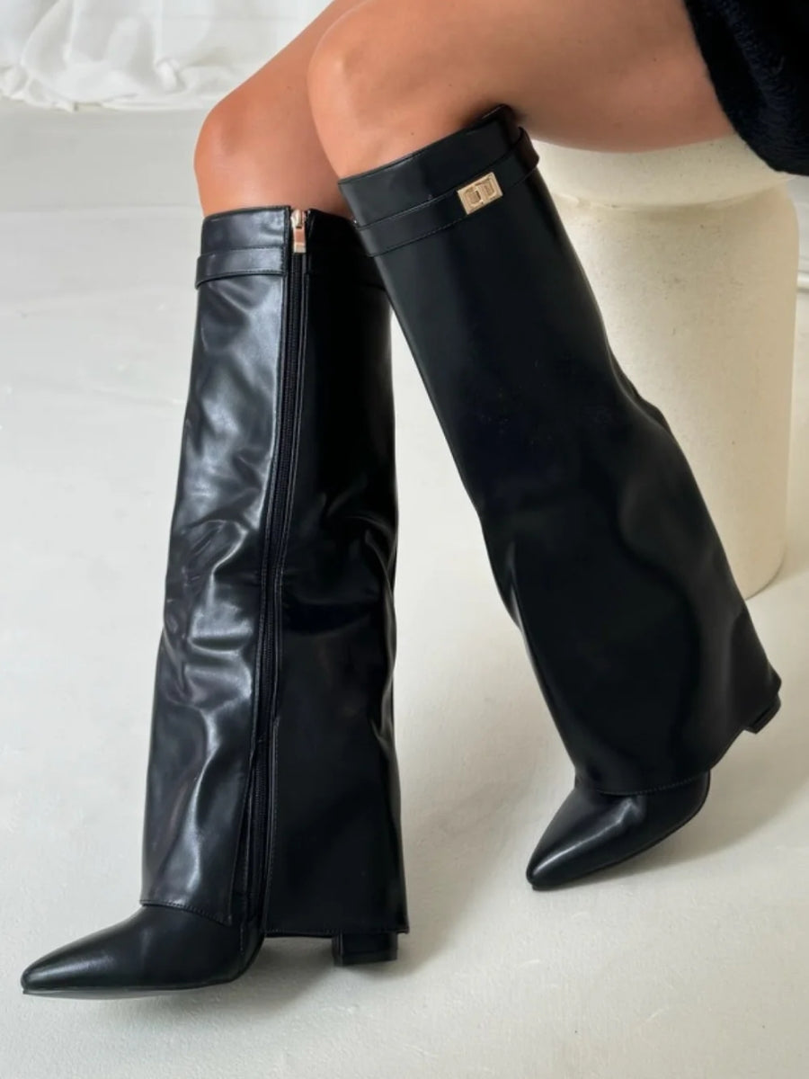 Elegante Damen-Suede-Stiefel mit Goldakzenten