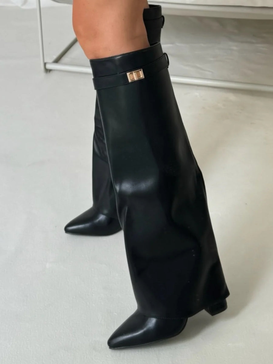 Elegante Damen-Suede-Stiefel mit Goldakzenten