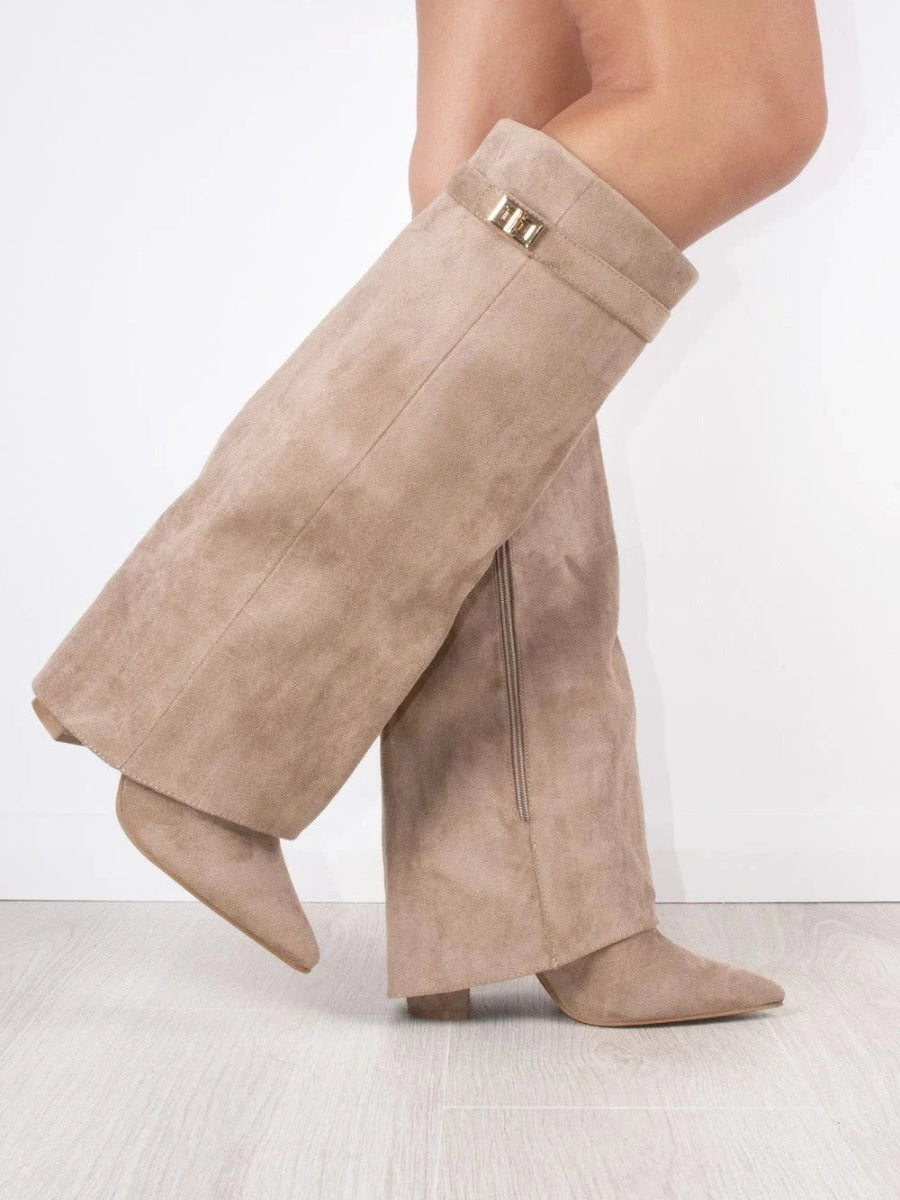 Elegante Damen-Suede-Stiefel mit Goldakzenten