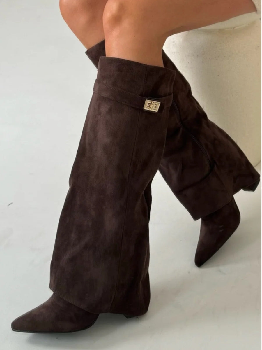 Elegante Damen-Suede-Stiefel mit Goldakzenten