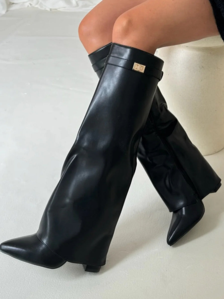 Elegante Damen-Suede-Stiefel mit Goldakzenten