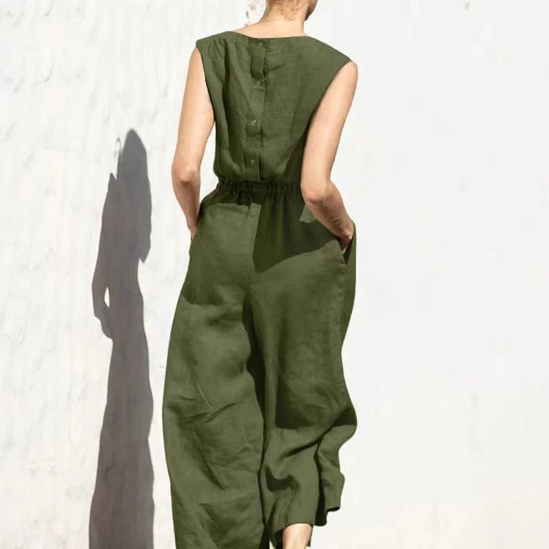 Baumwoll-Leinen Jumpsuit: Weite Hose, lockerer Schnitt