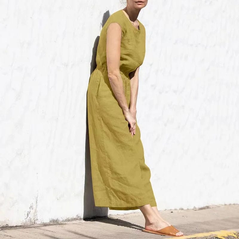 Baumwoll-Leinen Jumpsuit: Weite Hose, lockerer Schnitt