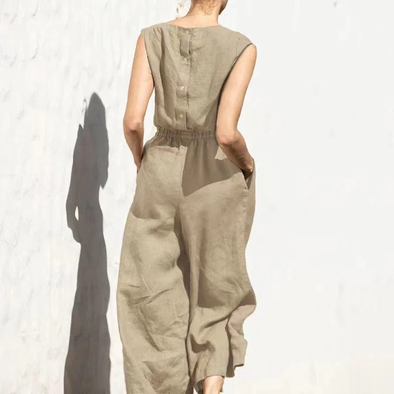 Baumwoll-Leinen Jumpsuit: Weite Hose, lockerer Schnitt